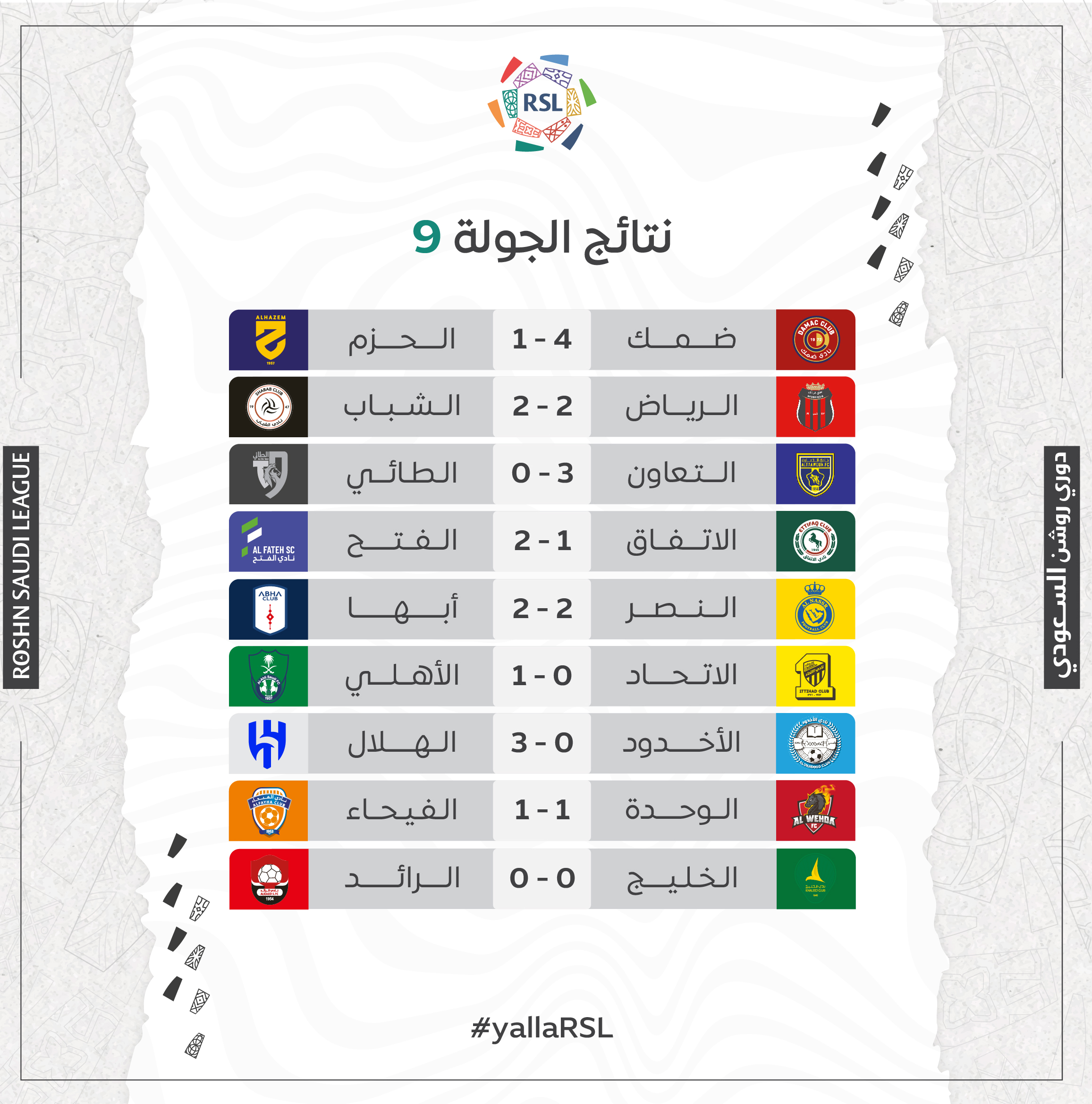 نتائج الجولة التاسعة لبطولة الدوري السعودي